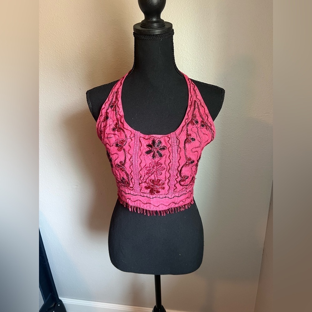 Ophelia Top, Boho Top, Embroidered Top, Hippie Top, Halter Top Pink Festival